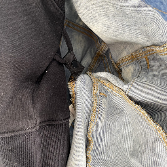 Athleta Double Time Denim Jacket Hooded Vest Combo Womens Sz S Acid Wash/Black - Picture 9 of 16